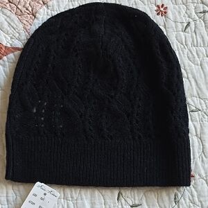 Brooks Brothers Black Knit Cashmere Cable Beanie - Women's Winter Hat